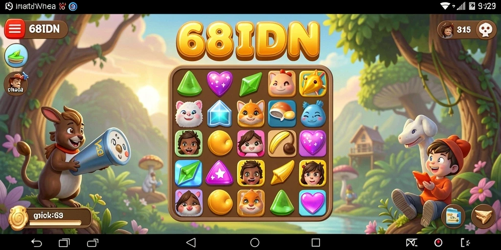 Tangkapan layar gameplay 68IDN yang menampilkan keseruan mencocokkan permata.