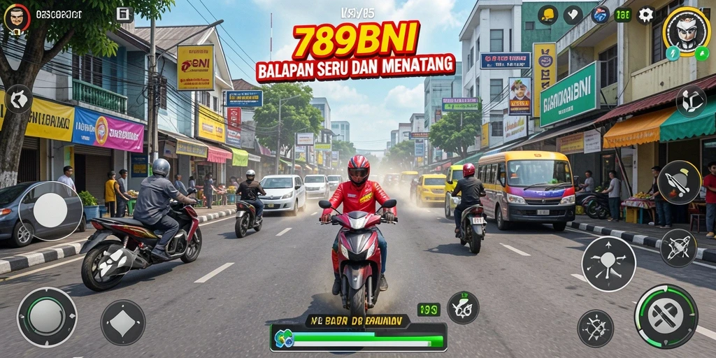 Tangkapan layar gameplay 789BNI yang menampilkan aksi balapan seru di trek.
