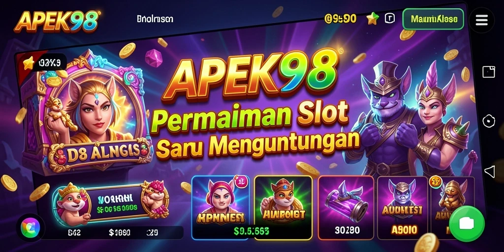 Tampilan gameplay APEK88 dengan gulungan slot yang berwarna-warni.