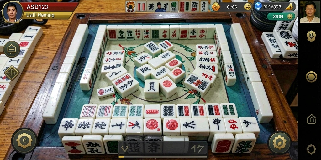 Tangkapan layar ASD123 yang menunjukkan gameplay Mahjong yang menarik.