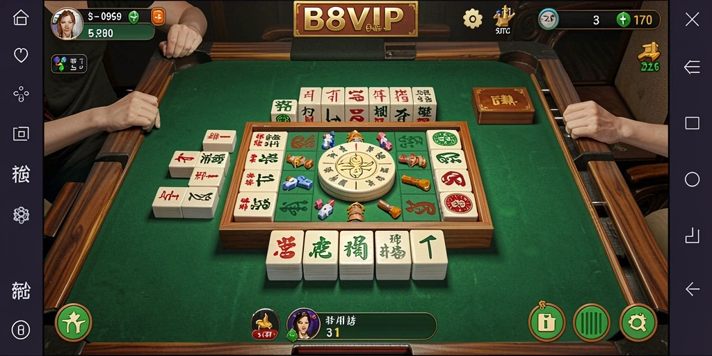 Tampilan menarik dari gameplay B8VIP yang menampilkan ubin Mahjong berwarna-warni.