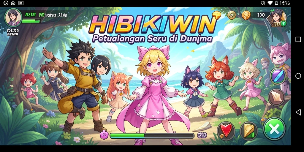 Gameplay seru HIBIKIWIN yang menampilkan pertarungan karakter anime.