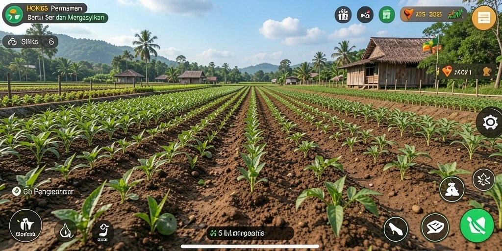 Screenshot HOKI65 menampilkan gameplay seru bertani dengan ladang yang subur.