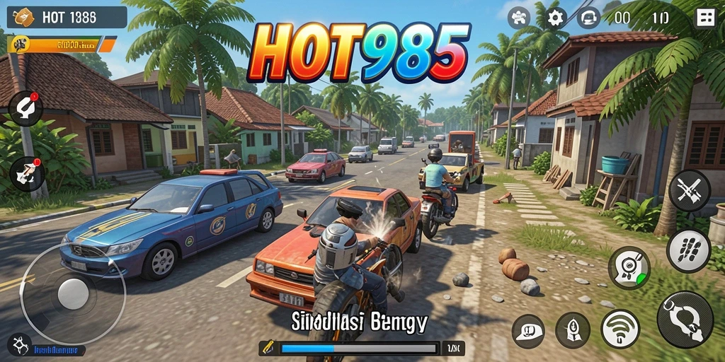 Screenshot gameplay HOT985 menunjukkan karakter dalam aktivitas sehari-hari yang interaktif.