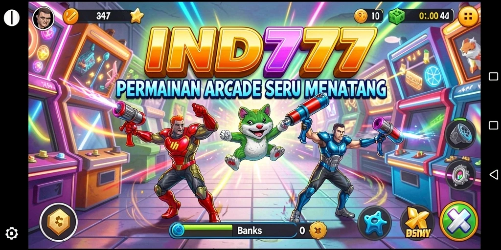 Tampilan permainan Arcade yang dinamis dan penuh warna.