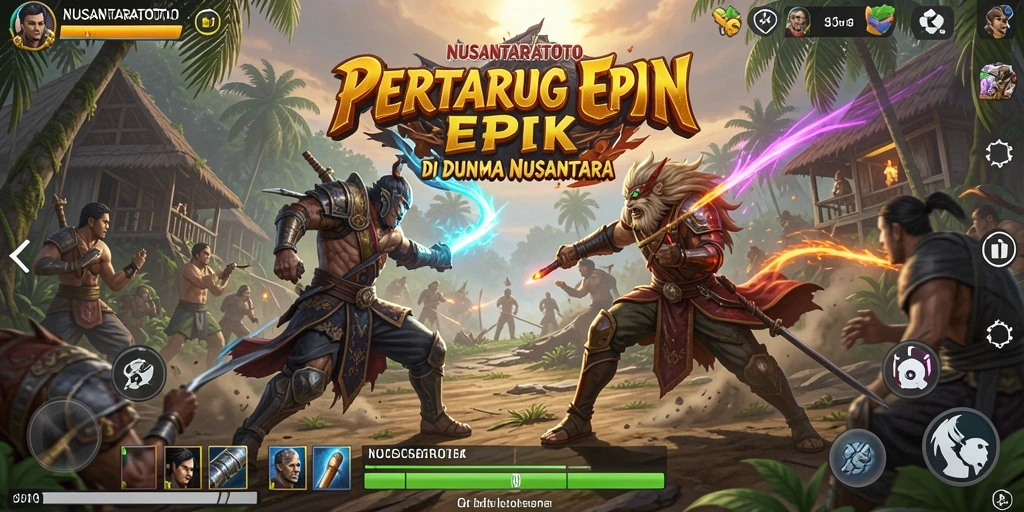 Tampilan gameplay seru NUSANTARATOTO dengan karakter bertarung.