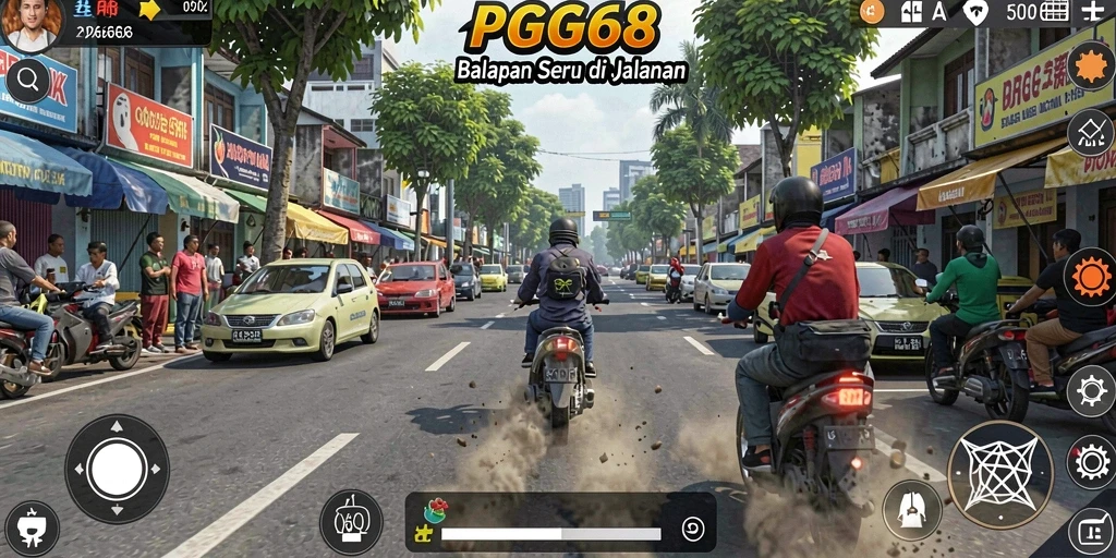 Screenshot PGG68 menunjukkan aksi balapan mendebarkan dengan grafik yang mengagumkan.