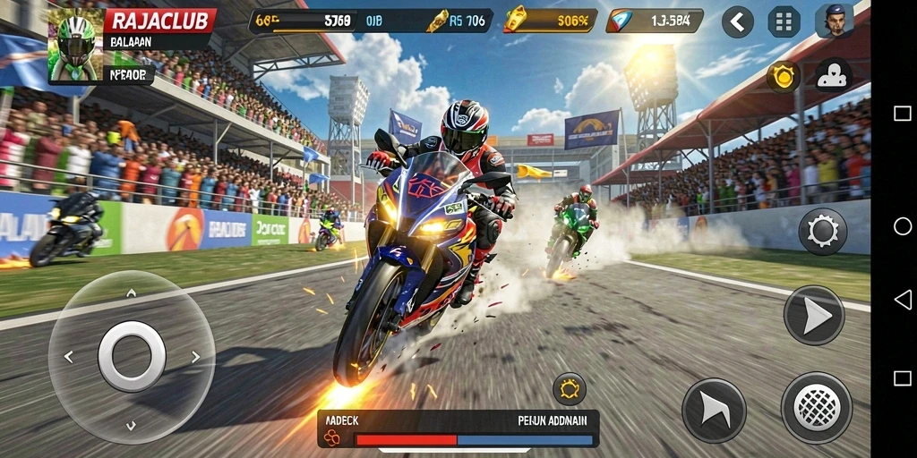 Gameplay seru di RAJACLUB dengan balapan motor yang menegangkan.