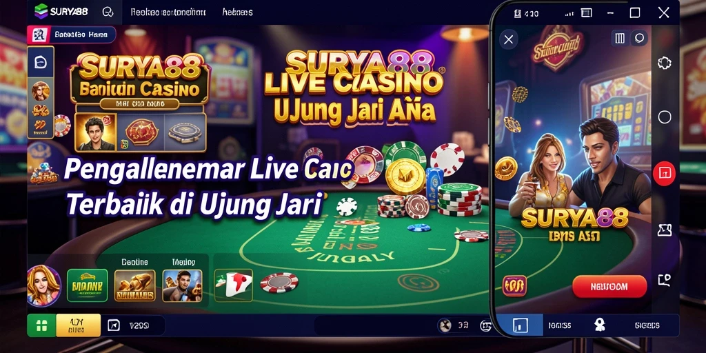 Tampilan gameplay Live Casino SURYA88 dengan dealer langsung dan suasana kasino nyata.