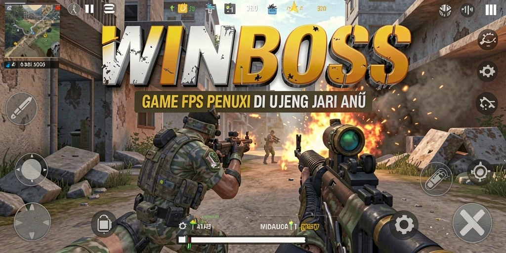 Tangkapan layar gameplay intens dari WINBOSS yang menampilkan pertempuran FPS.